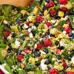 Berry Avocado Quinoa and Kale Salad with Honey-Lime Poppy Seed Dressing