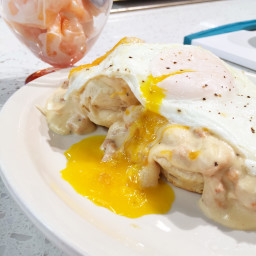 Biscuits and Pork Gravy, Sunny Side Up Eggs with Cantaloupe Parfait