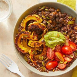 Black Bean & Quinoa Bowls with Guacamole & Roasted Delicata Squash