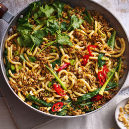 Black bean pork noodles with coriander and peanuts