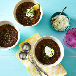 Black bean soup with lime cream