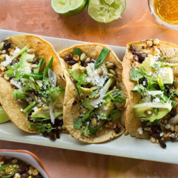 Black bean tacos with corn and queso fresco