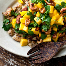 Black Pepper Chicken Thighs With Mango, Rum and Cashews
