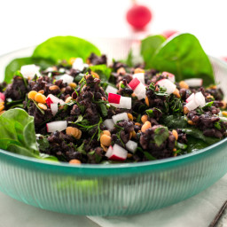 Black Rice and Lentil Salad on Spinach