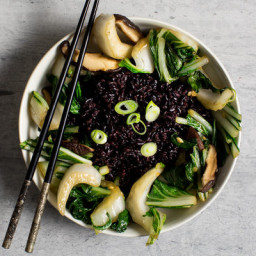 Black Rice Bowl With Bok Choy and Mushrooms
