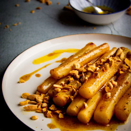 Black Salsify with Toasted Almonds, Honey and Black Pepper