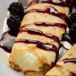 Blackberry Syrup Crepes with Honey Whipped Cream