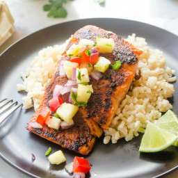Blackened Salmon with Pineapple Salsa and Coconut Rice