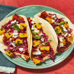 Blackened Tilapia Tacos with Pineapple Salsa & Red Cabbage Slaw