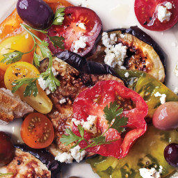 Blistered Eggplant With Tomatoes, Olives, and Feta