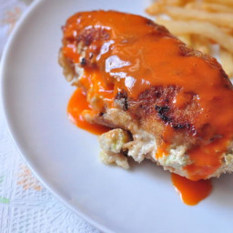 blue cheese and celery stuffed chicken with buffalo sauce