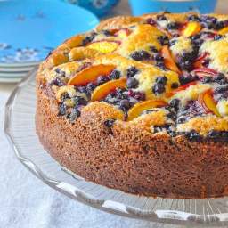 Blueberry Peach Sour Cream Cake. A marriage of 2 delicious flavors!