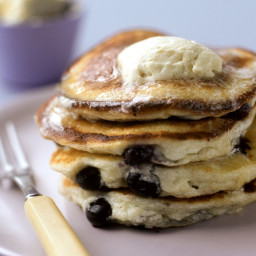 Blueberry Ricotta Pancakes with Maple Syrup Butter