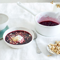 Blueberry soup with yogurt and toasted oats