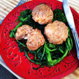 Bocconcini Stuffed Spicy Sausage Meatballs with Broccoli Rabe