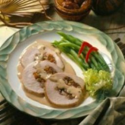 Bourbon-Glazed Fruit and Nut-Stuffed Pork Roast