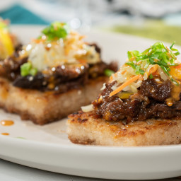 Braised Beef Short Ribs with Crispy Rice Cakes