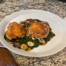 Braised Chicken Thighs with Garlic and Spinach