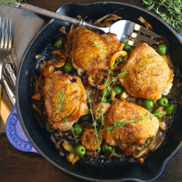 Braised Chicken Thighs with Lemon, Garlic and Olives