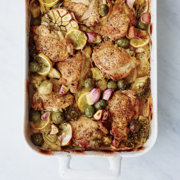 Braised Chicken  Thighs with Marinated Artichokes
