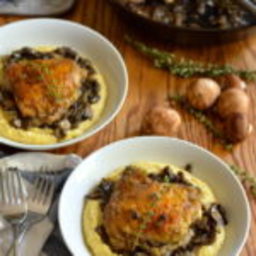 Braised Chicken Thighs with Mushrooms and Creamy Polenta