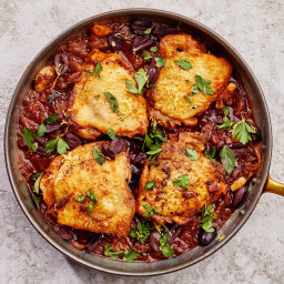 Braised Chicken Thighs With Olives and Herbs