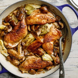 Braised Chicken With Artichokes and Mushrooms