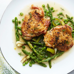 Braised Chicken with Asparagus, Peas, and Melted Leeks