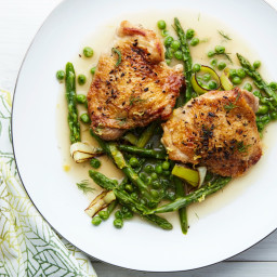 Braised Chicken with Asparagus, Peas, and Melted Leeks | Epicurious
