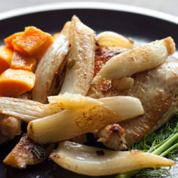 Braised chicken with fennel and sweet potatoes recipe