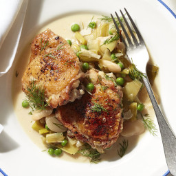 Braised Chicken With Leeks, Peas, and Butter Beans