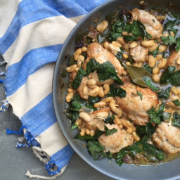 Braised Chicken with White Beans, Poblanos and Kale