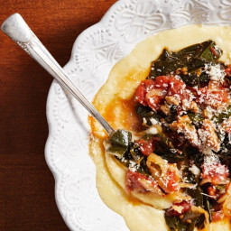 Braised Collards With Tomato and Chicken Sausage Over Polenta