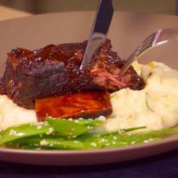 Braised Hoisin Beer Short Ribs with Creamy Mashed Yukons and Sesame Snow Pe