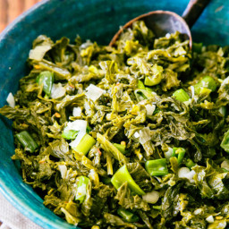 Braised Mustard Greens with Spring Onions