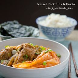 Braised Pork Ribs and Kimchi (돼지갈비 김치찜, dueji galbi kimchi jjim)