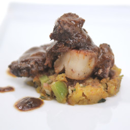 Braised Short Ribs with Seared Scallop on Mofongo Cake