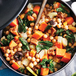 Braised Spiced Chickpeas  with Swiss Chard & Sweet Potatoes
