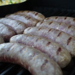 Brats and vegetables on the grill