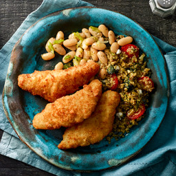 Breaded Fish with Herbed Beans and Quinoa Blend
