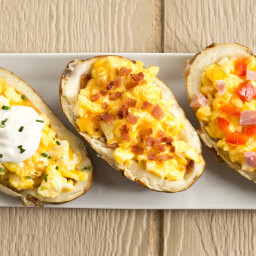 Breakfast Baked Potato Boats Stuffed with Cheesy Eggs