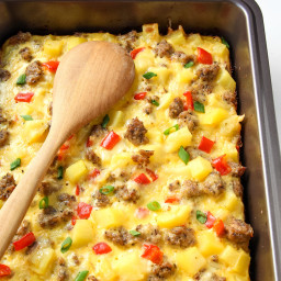 Breakfast Casserole with Eggs, Potatoes and Sausage