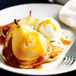 Breakfast pikelets with poached pears