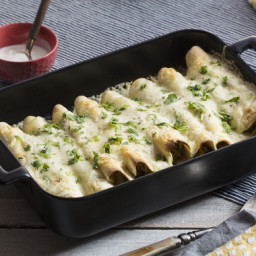 Broccoli and Cheese Enchiladaswith Tomatillos and Sour Cream