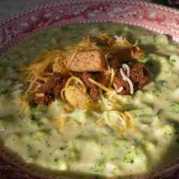 Broccoli and Cheese Soup with Croutons