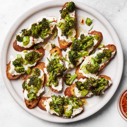 Broccoli and Garlic-Ricotta Toasts with Hot Honey