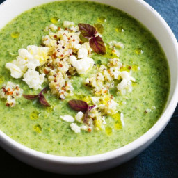 Broccoli and lemon soup with quinoa and feta