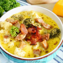 Broccoli Cauliflower Cheese Soup with Sausage