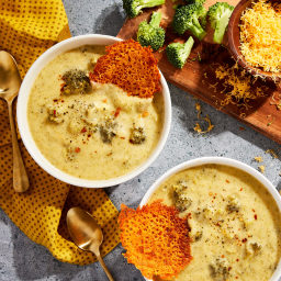 Broccoli Cheddar Soup with Cheddar Cheese Crisps