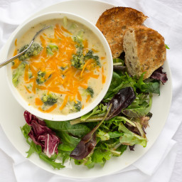Broccoli Cheddar Soup with Toast & Mixed Greens Salad